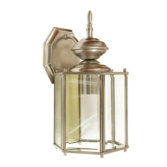 OUTDOOR WALL LANTERN, BRUSHED NICKEL, 7 X 13-1/4 IN., USES (1) 100-WATT EDISON BASE LAMP* per 3 Each
