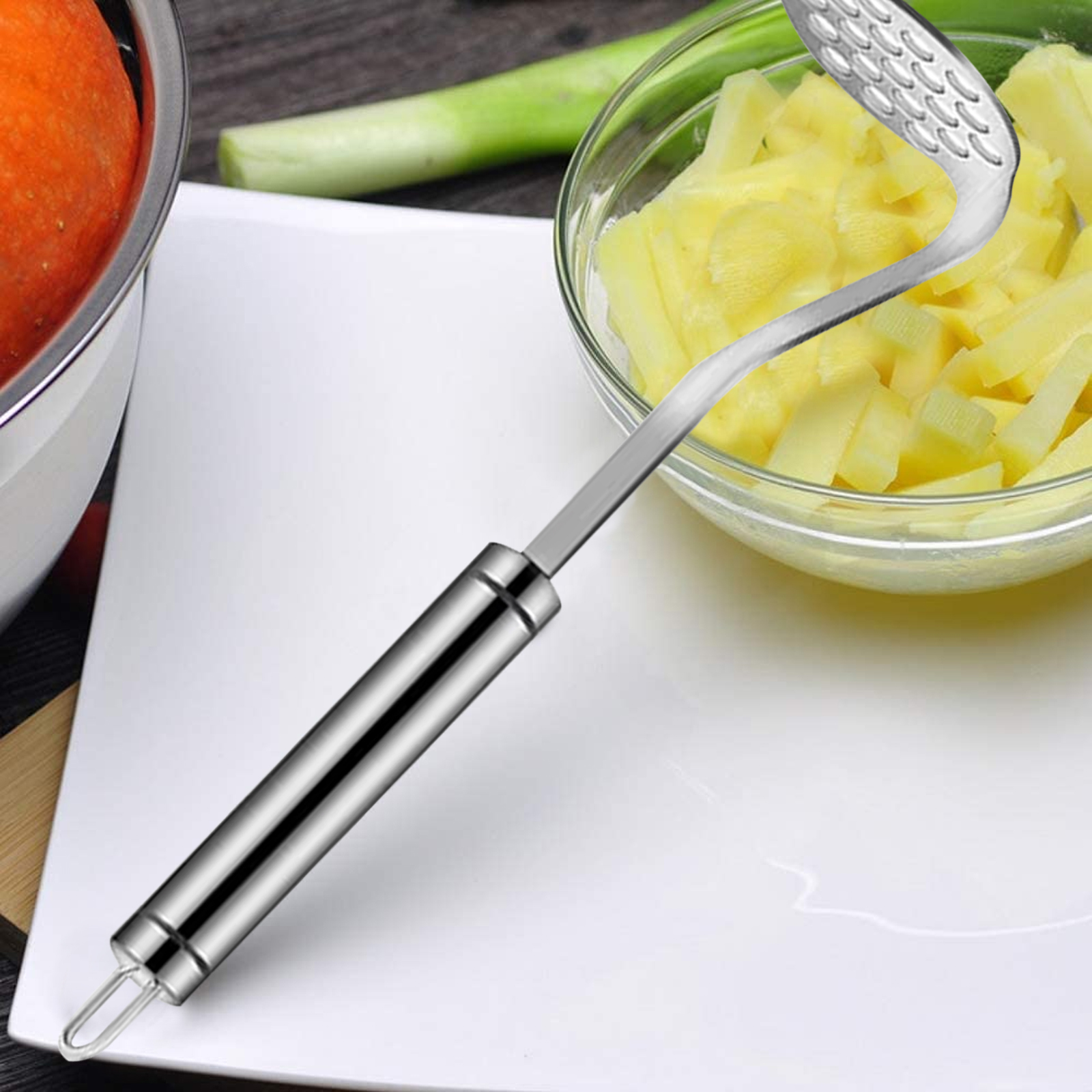 Potato Masher Manual Spud Smasher, Stainless Steel Kitchen Mashed Mud