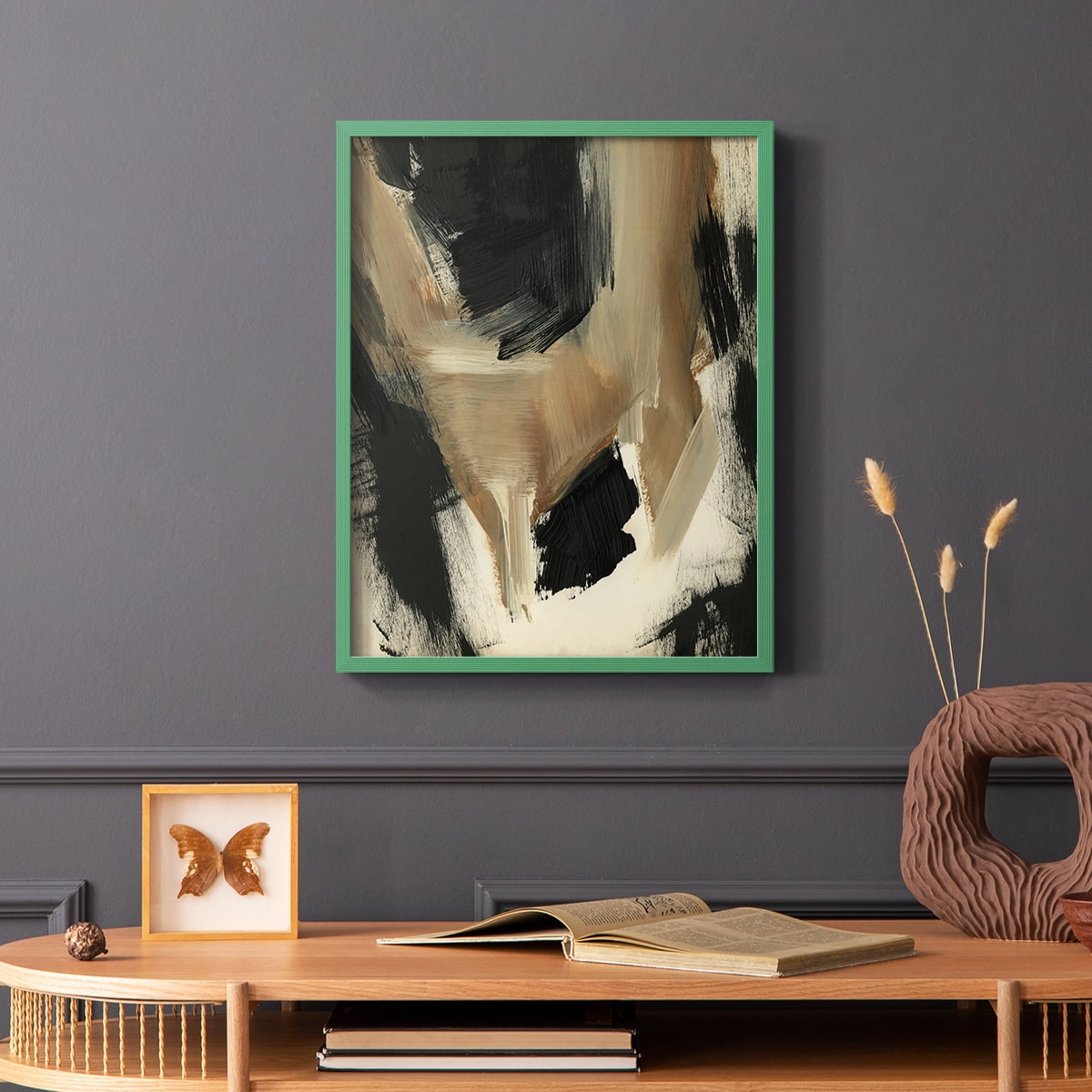 Baked Paintstrokes II Framed Print in Green Solid Wood Framed Print No Nail Hanging