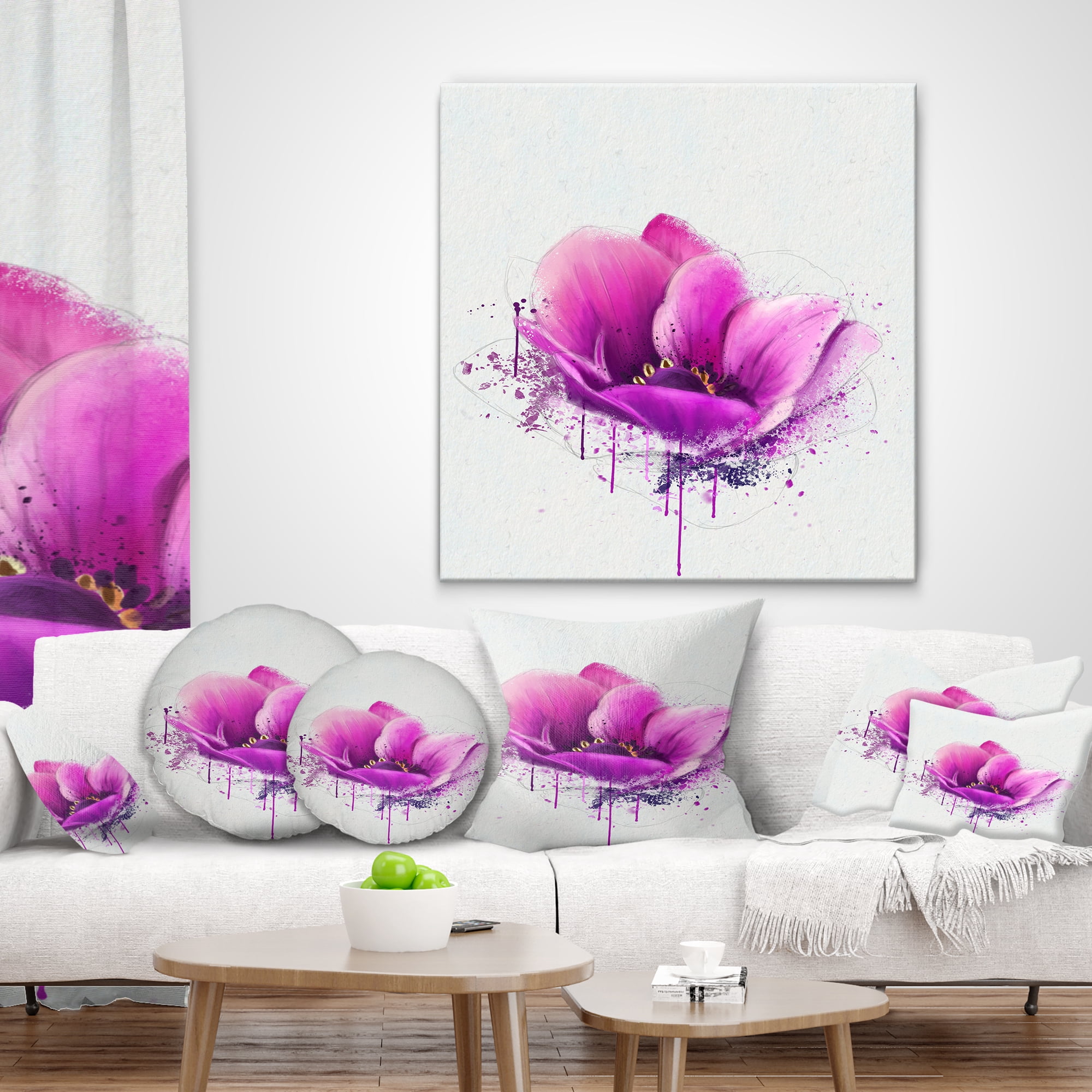 Designart Purple Watercolor Poppy Flower - Floral Throw Pillow - 12x20