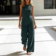 thumbnail image 2 of Sevevn Women's 2-Piece Linen-Look Outfit Sleeveless Asymmetric Top and Wide Leg Pants Set Navy S, 2 of 7