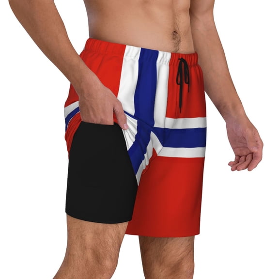 Men's 2 in 1 Swim Trunks with Compression Liner Norwegian Flag Quick Dry Beach Shorts