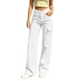 thumbnail image 3 of Women's Elastic Waist Straight Leg Pants with Pockets, Soft Casual Trousers for Work Daily Wear, Mid Waisted Long Straight Pants | UKHCCC,White M, 3 of 7