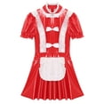 thumbnail image 4 of iiniim Women's French Maid Halloween Cosplay Outfits Shiny Leather Tutu Dress Clubwear Red S, 4 of 7