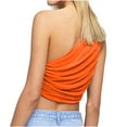 thumbnail image 4 of Women's Summer One Shoulder Crop Tops Sleeveless Solid Color Ruched Tank Tops Vest Blouses for Beach, Holiday, 4 of 7