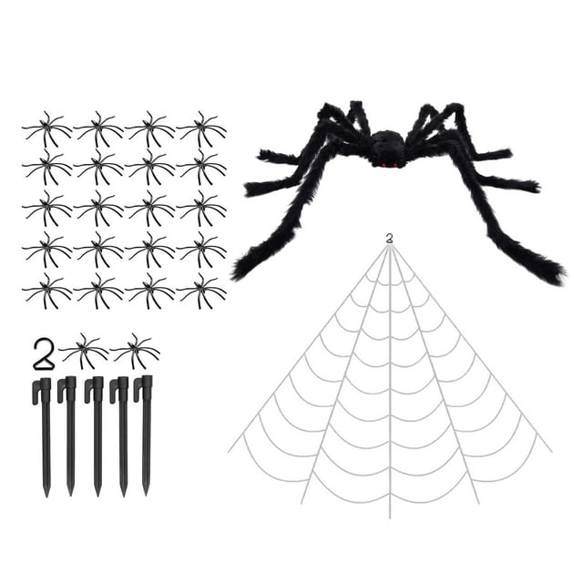 Decoración de araña de Halloween 22x Arañas pequeñas de PP Flexible Realista Multifuncional 5M Web blanca 125cm Araña de peluche para ambiente