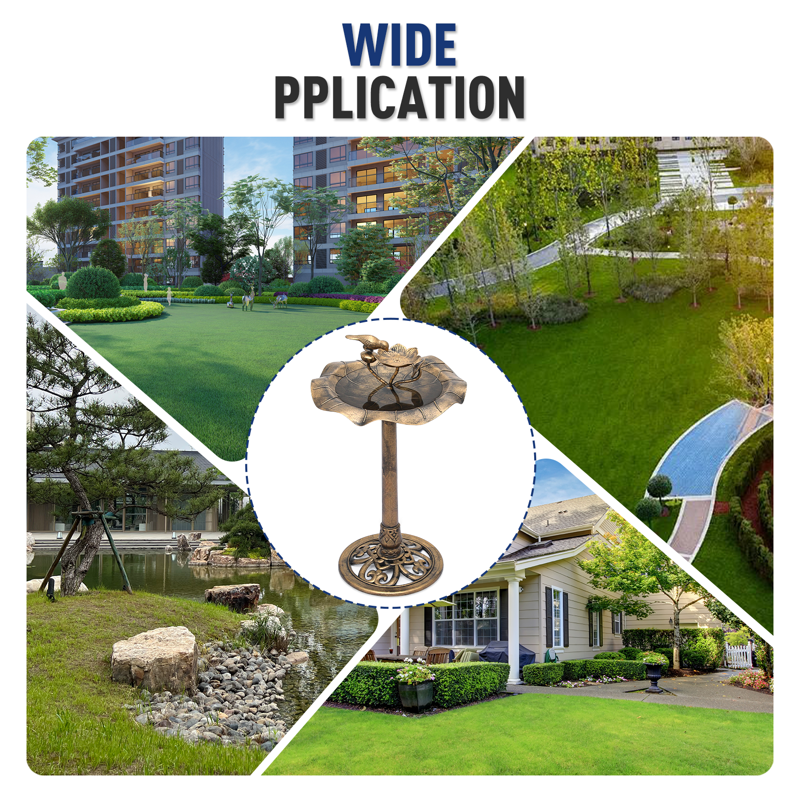 OSM 35" Outdoor Bird Bath and Feeder Set with Pedestal, Vintage Lotus Design, Weather-Resistant, 1.3-Gallon Water Capacity for Garden, Backyard, Patio, Bronze