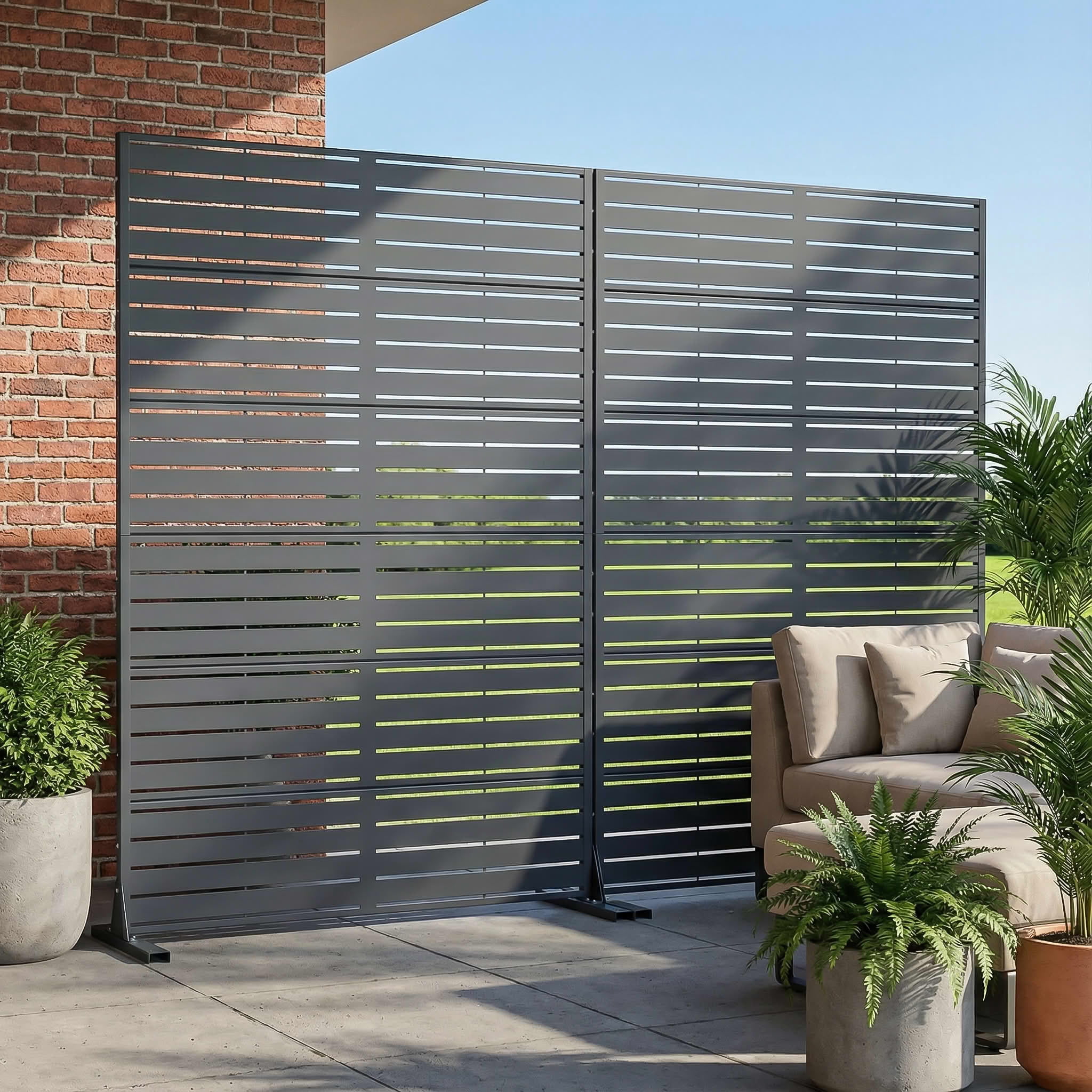 MAYEERTY 2-Piece Outdoor Metal Privacy Screen 6ft × 4ft Cambrian Rock Gray, 6-Panel Classic Louvered, Weatherproof for Patio