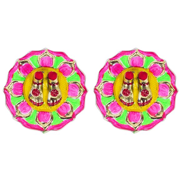 Set Of 2 Handmade Multicolored Brass Laxmi Charan Paduka For Door Entrance - 2 Piece - Beautiful & Charming Charan Paduka