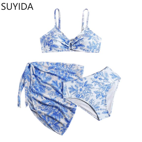 Girls Swimsuits Size 14-16 Cute Ruffle Girls' Swimwear Bikini Spaghetti Strap Girls Tankini Swimsuit 3-Piece Tropical Floral Girl Bathing Suit