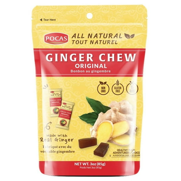 Pocas Ginger Chew Candy  (Pack of 4) Original Flavor 3oz