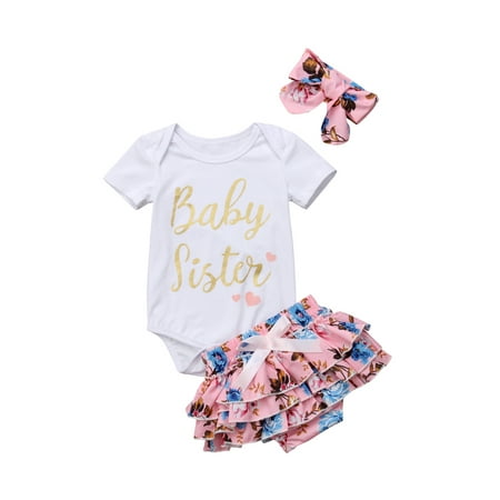 Newborn Infant Baby Girls Outfit Clothes Tops Romper Bodysuit+Headband+Pants
