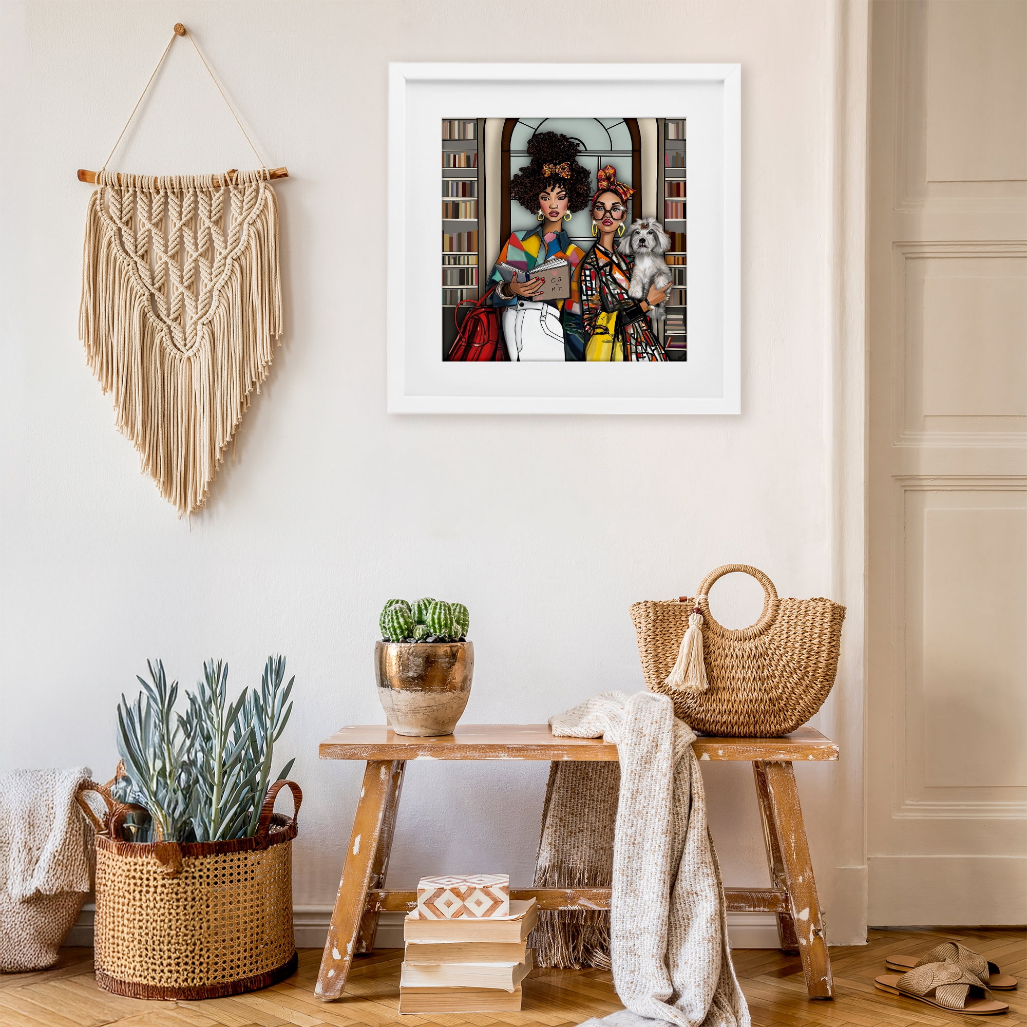 Stupell Industries Bookish Girls at Library White Framed Print Under Glass, design by Tara Boone