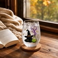 thumbnail image 2 of 2D Printed Halloween Stemless Glass Cup, Spooky Ghost Black Cat Pumpkin Pattern Wine Tumbler, Seasonal Halloween Party Drinkware Decor, 2 of 7