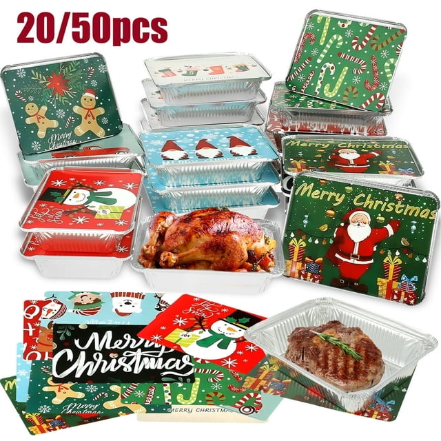 50/20Pcs Christmas Cookie Tins with Lid Foil Treat Containers for Holiday Gift Giving and Food Storage - Christmas Cookie Containers