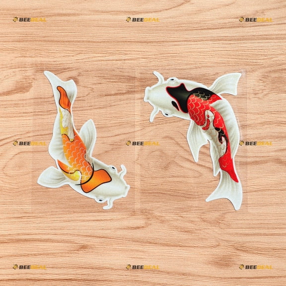Koi Fish Red Yellow Japanese Carp Decal Sticker Vinyl - 2 Fishes Reflective, 5 Inches - for Car Boat Laptop Window 02141