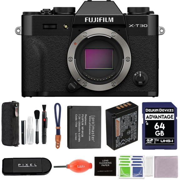 FUJIFILM X-T30 III Mirrorless Camera Body (Black) Bundle with Extra NP-W126S Battery, 64GB SD Card, Wrist Strap and Advanced Accessories