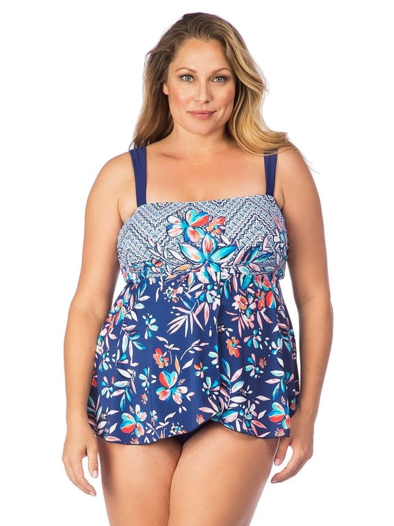 Plus-Size Flyaway Tankini One-piece Swimsuit Tropical Trip - 24W