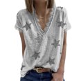 thumbnail image 5 of Camiseta de verano para mujer, pantalón corto informal, manga corta, estampado de estrellas, ribete de encaje, cuello en V profundo, camiseta para mujer, 5 of 5