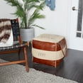 thumbnail image 3 of DecMode Stripes Brown Canvas Text Pouf with Leather Accents, 3 of 15