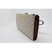 Michael Kors Jet Set Travel Leather Logo Large Double Zip Wristlet Wallet (Vanilla)