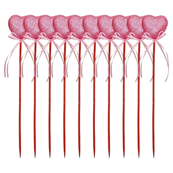 10 Pcs Heart Floral Stems, Glitter Foam Heart Picks With Bow, Pink Heart - Shaped Floral Sticks For Festival Atmosphere, Party Decor, Home Decoration, Anniversary, Valentine's