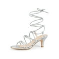 thumbnail image 2 of BLISSFUL STEP Knot Lace Up Slingback Kitten Heel Sandals for Women Silver 8.5, 2 of 8