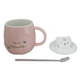 thumbnail image 3 of Whimsical Pastel Pink Feline Kitty Cat Cup Mug With Lid And Stirring Spoon, 3 of 11