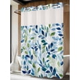 thumbnail image 4 of Navy Blue Leaves No Hook Shower Curtain Waterproof, Bathroom Curtains with Snap in Liners and See Through Top Window, Green Summer Botanical Hotel Style Bathtub Curtains Shower 72"Wx96"L, 4 of 8
