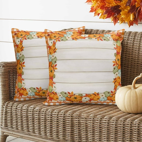 Outdoor Waterproof Pillow Covers Thanksgiving Maple Leaf Fall Pumpkin Decorative Throw Pillow Protectors for Patio Sofa Garden Couch,18x18in 2 Pack