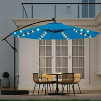 10ft Solar Lighted Patio Umbrella with Base Included, Outdoor Offset Cantilever Umbrella, Infinite Tilt, UV Protection for Backyard, Lawn, Garden & Pool, Rolay Blue