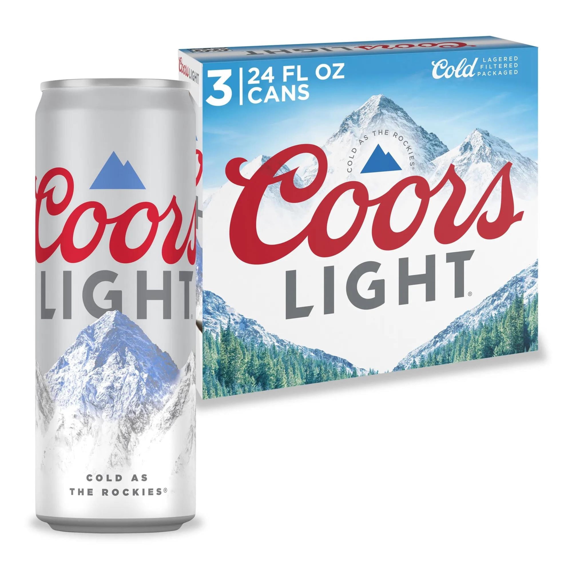 Coors Light American Beer, 3 Pack, 24 fl oz Aluminum Cans, 4.2% ABV
