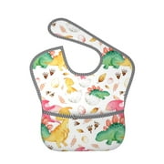 Bingfone Mess-Proof Baby Bib - Waterproof Bib For Baby Boy Or Girl With Food Catcher Pocket, Unisex-Cute Baby Dinosaurs