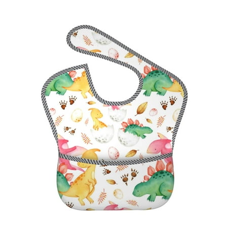 Bingfone Mess-Proof Baby Bib - Waterproof Bib For Baby Boy Or Girl With Food Catcher Pocket, Unisex-Cute Baby Dinosaurs