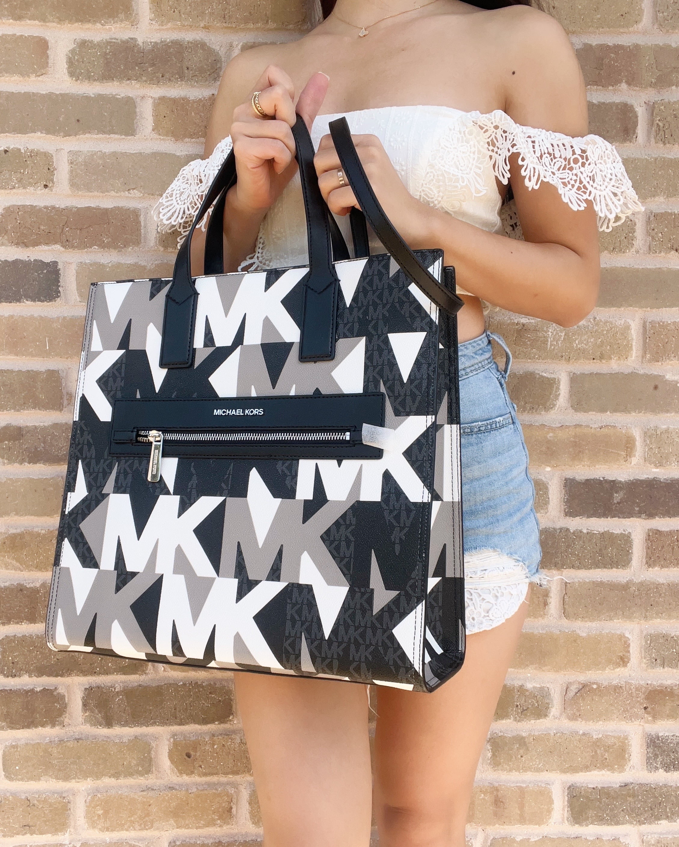 kenly large signature logo tape tote bag