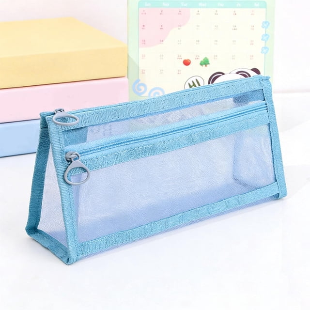 Trousse à Crayons en Filet - Pochette de Rangement Portable Grande Capacité, en Nylon Résistant aux Taches, de Forme Rectangulaire, Bleu, JKODE