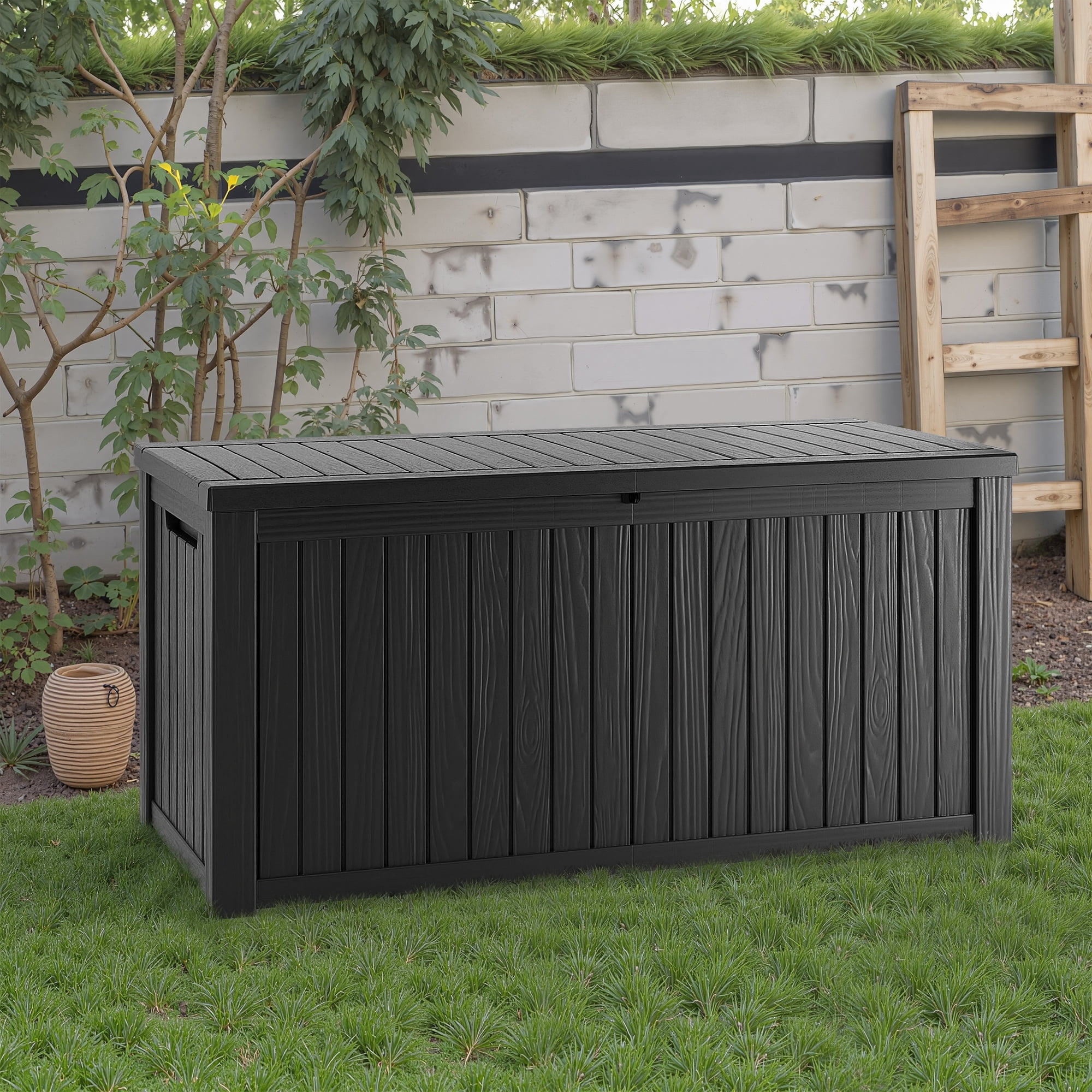 MAYEERTY 180 Gallon Outdoor Deck Box, Large Capacity Storage Box for Patio Furniture Cushions, Pillow with Wheels, Black