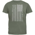 thumbnail image 1 of Distressed Grey Vertical American Flag Military Green Adult T-Shirt, 1 of 1