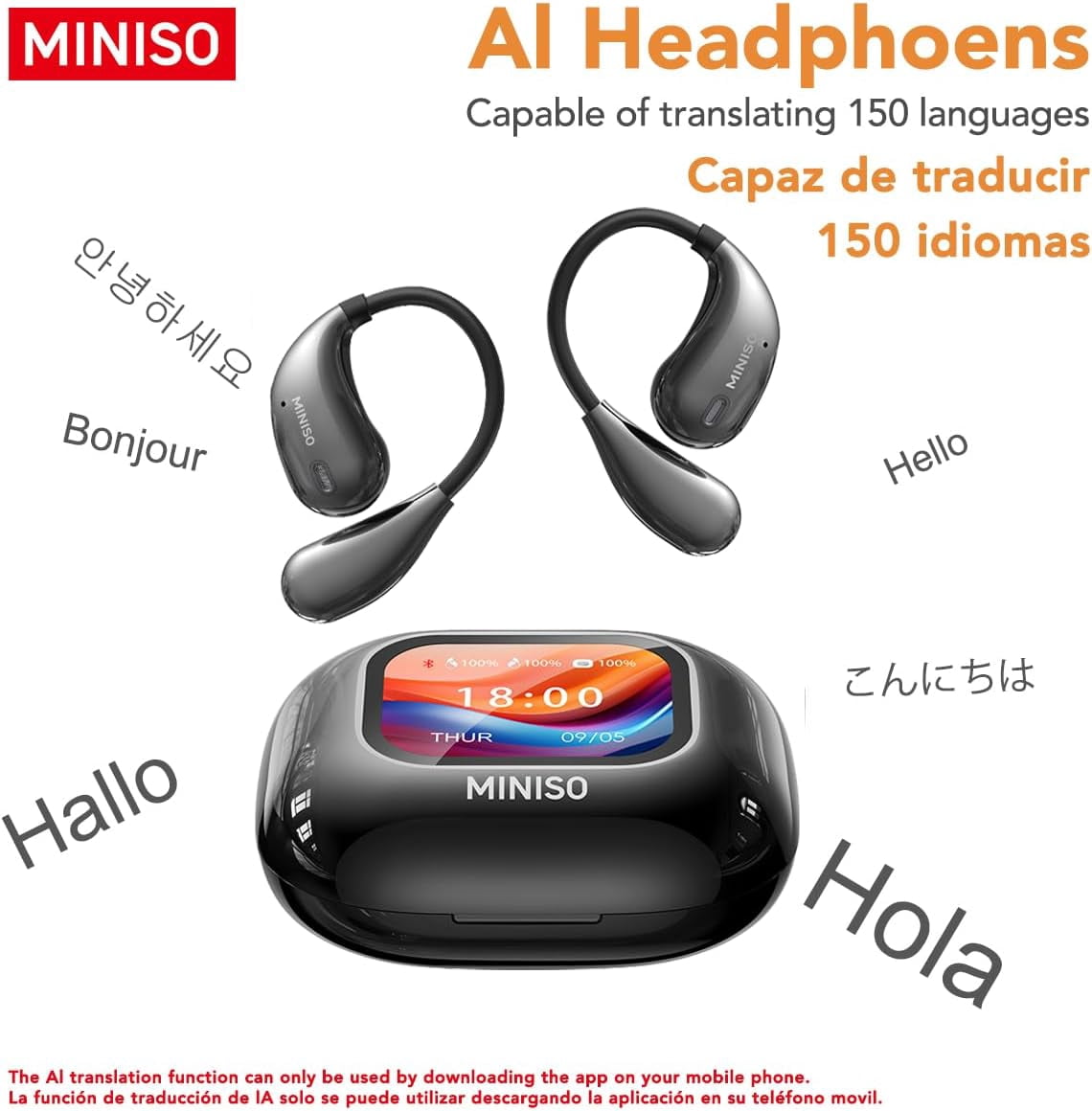 MINISO M95 AI Translation Earbuds Real Time with LED Display Screen Bluetooth 5.4 Support 150 Languages