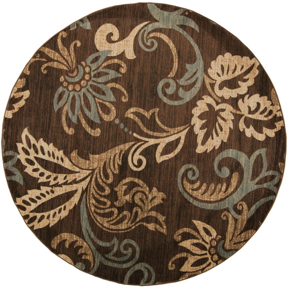 8' Paisley Leaves Brown and Tan ShedFree Round Area Throw Rug