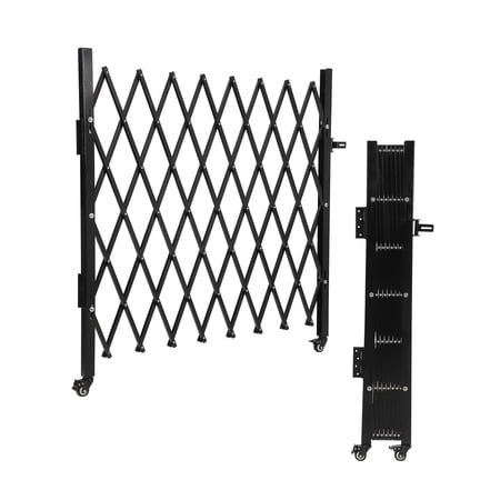 61" H×122" W Double Foldable Aluminum Security Gate - Black Portable Safety Barrier with 360° Casters, Retractable Expandable Fence for Driveway & Public Area