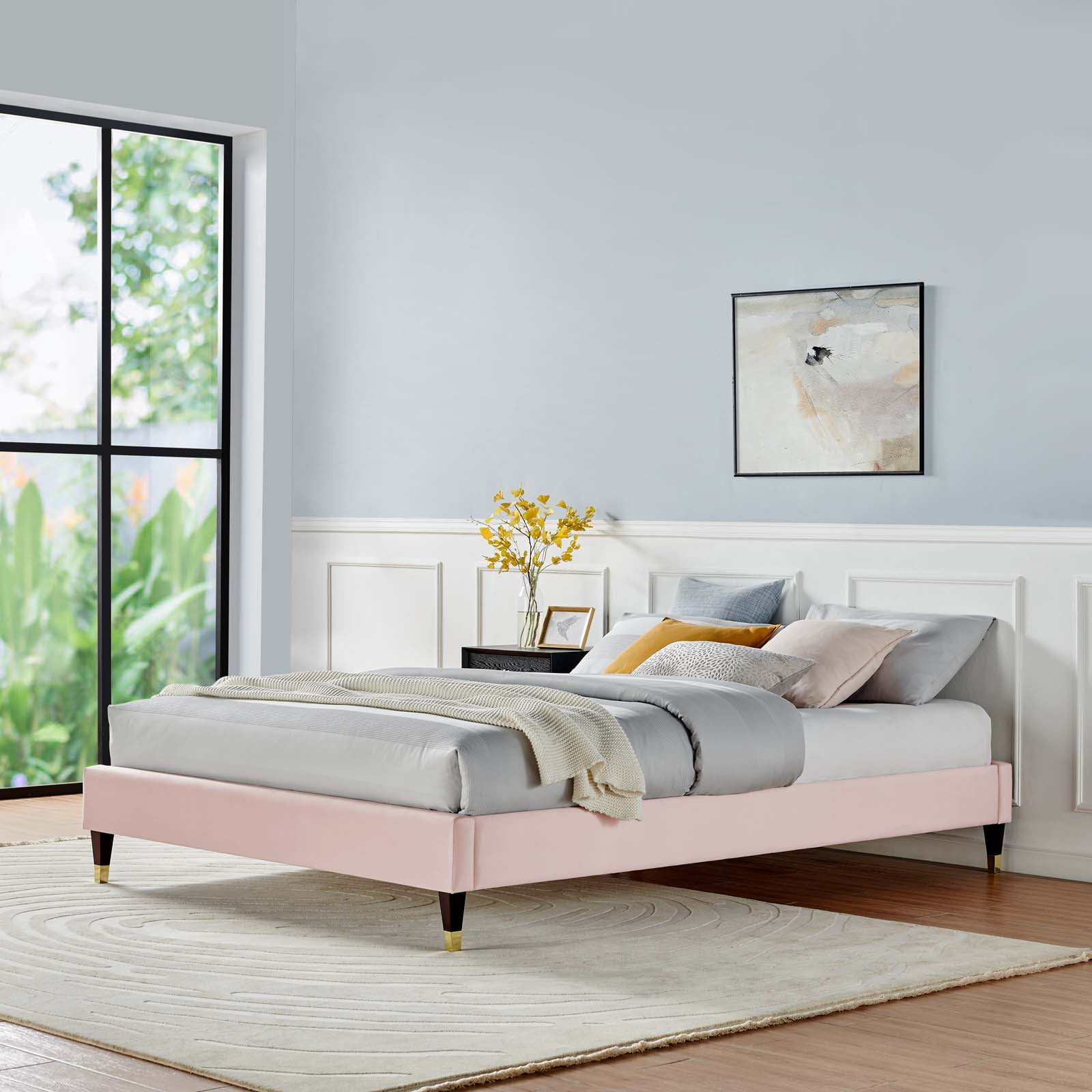 Modway Harlow Perfomance Velvet Platform Bed Frame, Full, Pink