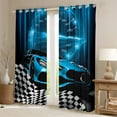 thumbnail image 2 of Homewish Blue Chic Automobile Black Out Curtains, Modern Checkered Flag Curtains Pack of 2 (42x63 Each), Extreme Sports Lover Bedroom Curtains, Black Out Curtains Room Decor, 2 of 6