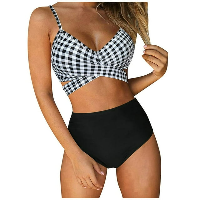 Women Criss Cross High Waisted String Floral Printed 2 Piece Bathing Swimsuit