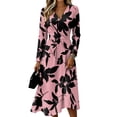 thumbnail image 2 of BOMYJESK Summer Dresses for Women Slim Fit Long Sleeve Midi Dresses Trendy Casual Lightweight Breathable Office Dress Pink 3XL, 2 of 5