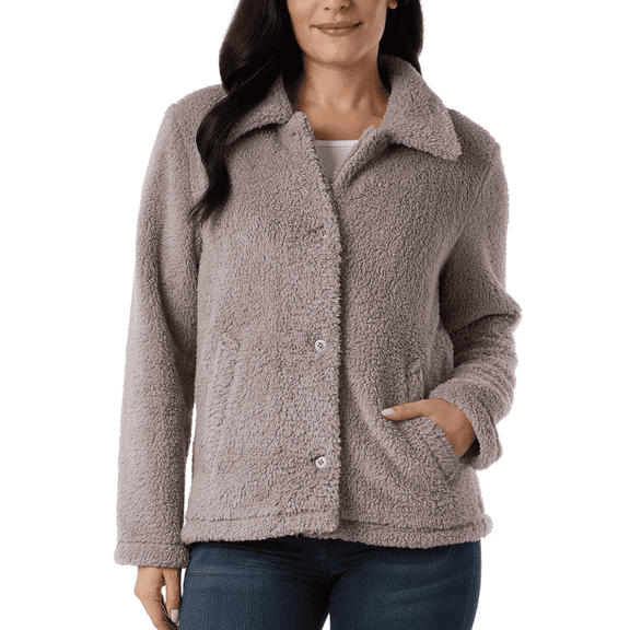 32 Degrees Women's Cozy Fleece Button Front Jacket Purple Medium