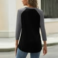 thumbnail image 4 of WTOBBY Women's V-Neck Raglan Sleeve Colorblock Blouse with 3/4 Sleeve, Casual Button Detail Top for Fall Season, Comfortable Fashion Apparel,Black L, 4 of 5