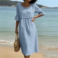 thumbnail image 3 of Dvprdro Womens Summer Cotton Linen Crewneck Half Sleeve Ruffle Hem Lace Detail Loose A Line Maxi Dress Casual, 3 of 6