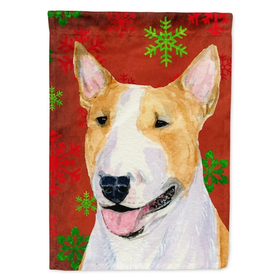 Carolines Treasures SS4703-FLAG-PARENT Bull Terrier Red and Green Snowflakes Holiday Christmas Flag  multicolor