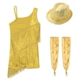 thumbnail image 4 of TiaoBug Kids Girls Shiny Tassel Latin Dance Dress Salsa Rumba Tango Outfits with Gloves Hat Set Gold 14, 4 of 5